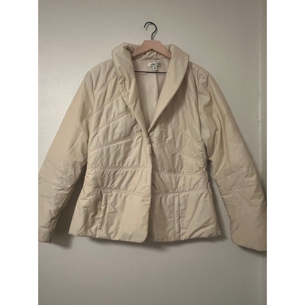 Coldwater Creek Womens Quilted Jacket Champagne Beige Shawl Collar Size Small